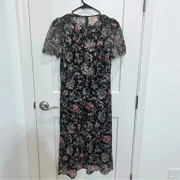 Zara Woman Black with MultiColor Flowers Lace Dress Size S Midi Length - Picture 3 of 5